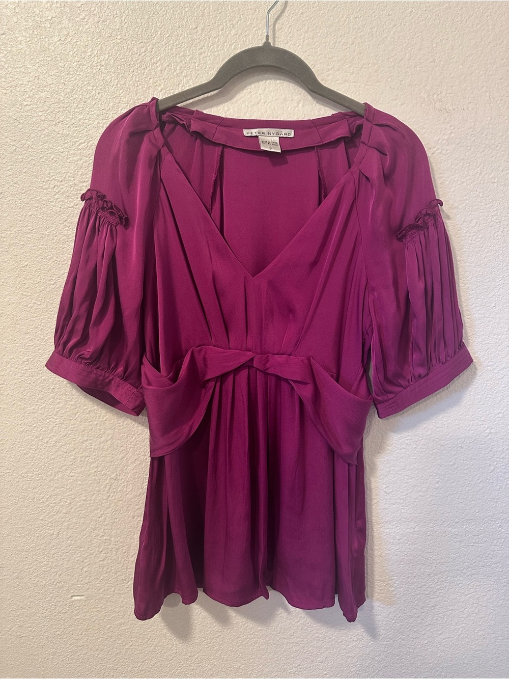 Peter Nygard Fuchsia V-Neck Tie-Front Blouse